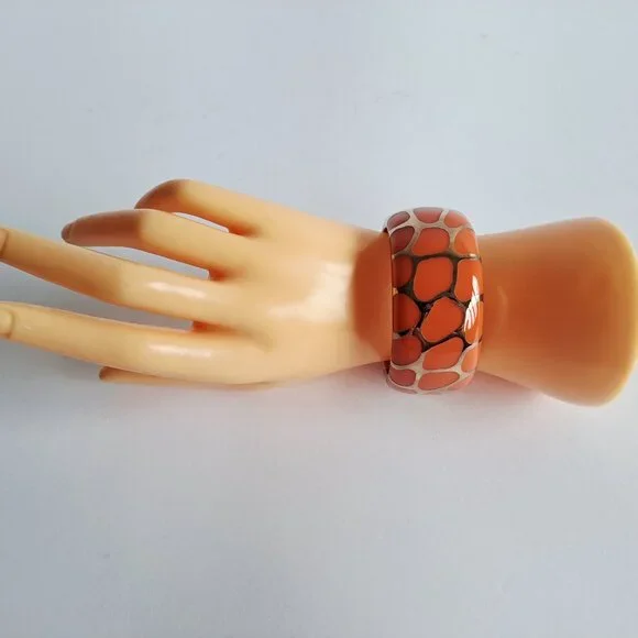 New Angelique De Paris 925 Gold Platted Coral Leopard Print Wide Bracelet - Picture 13 of 16